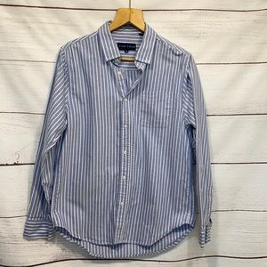 Men's Five Four club blue white striped button down casual dress shirt Medium